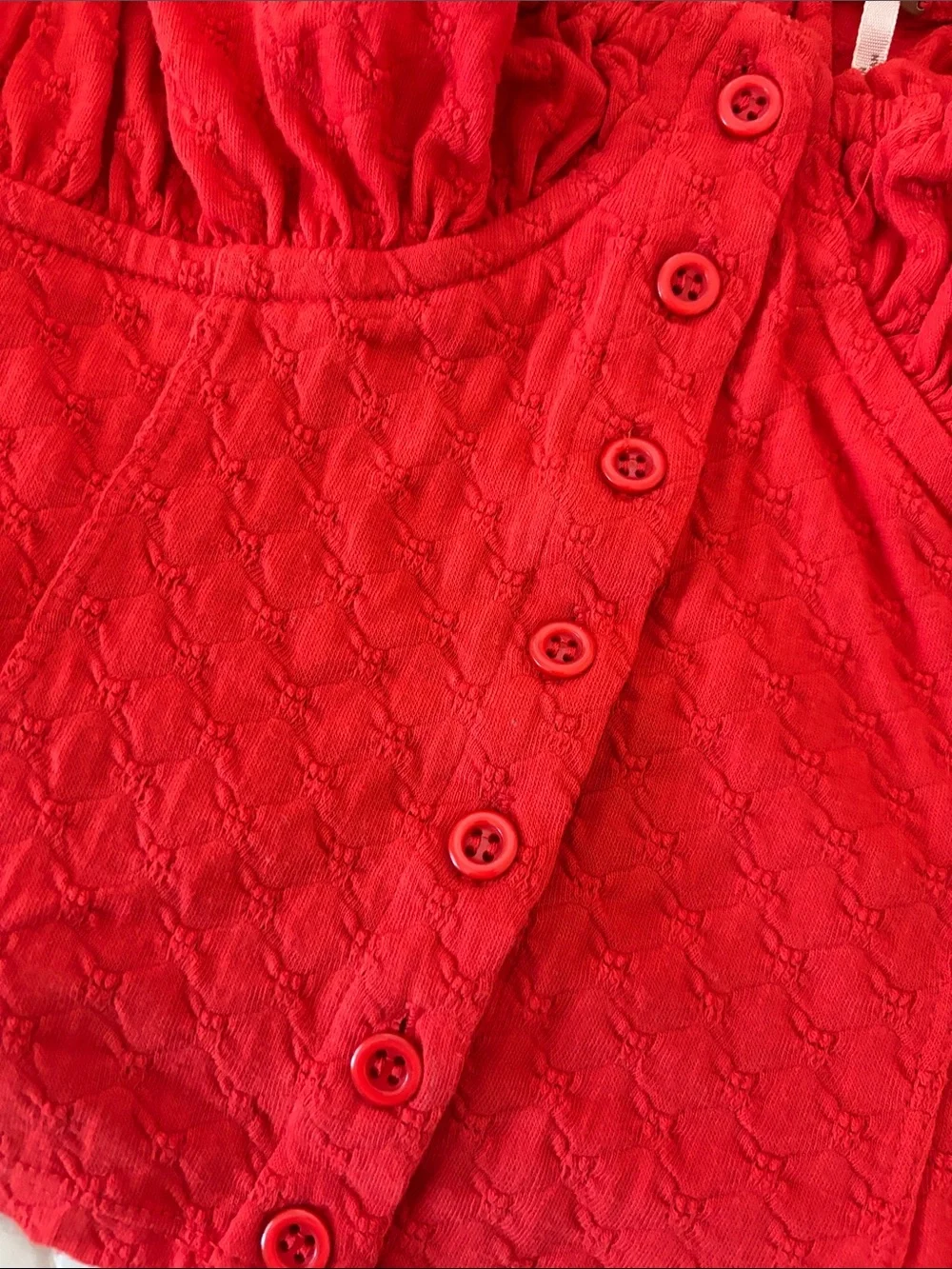 Free People Red Puff-Sleeve Button-Front Top